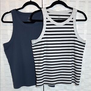 GAP Women’s Bundle (2) of Tank Tops - 
(1) Black/White and (1) Blue Size XL